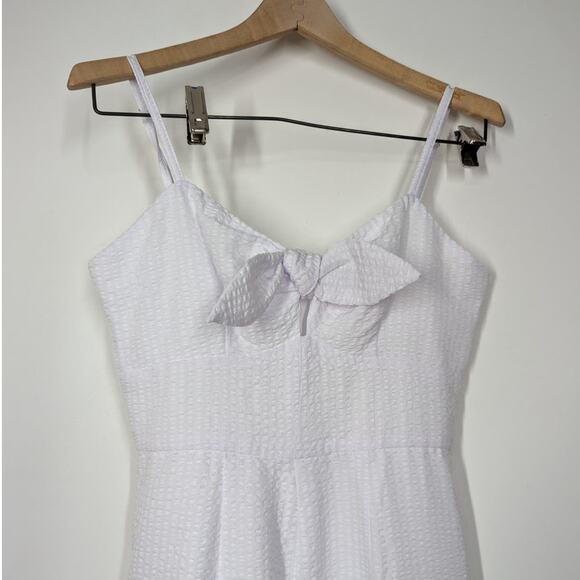 Hutch Savannah White Seersucker Bow Front Wide Leg Jumpsuit Size 2 XS Preowned - Picture 6 of 11